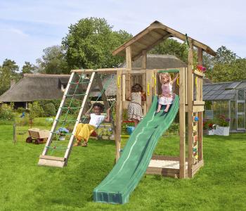 Jungle Chalet | Wooden climbing frame with swing & climbing net