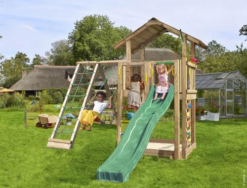 Jungle Chalet | Wooden climbing frame with swing & climbing net