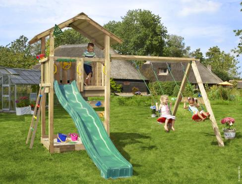 Jungle Sierra | Wooden climbing frame with double swing