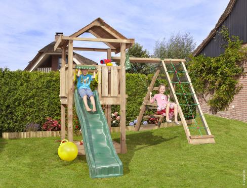 Jungle House | Wooden climbing frame with swing & climbing net