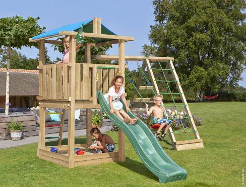 Jungle Hut | Wooden climbing frame with swing & climbing net