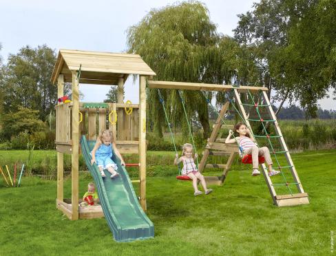 Jungle Casa | Wooden climbing frame with swings & climbing net