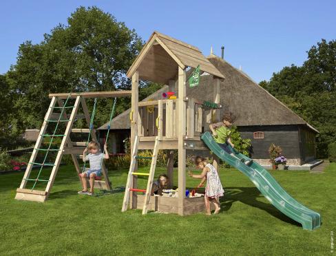 Jungle Club | Wooden climbing frame with swing & climbing net